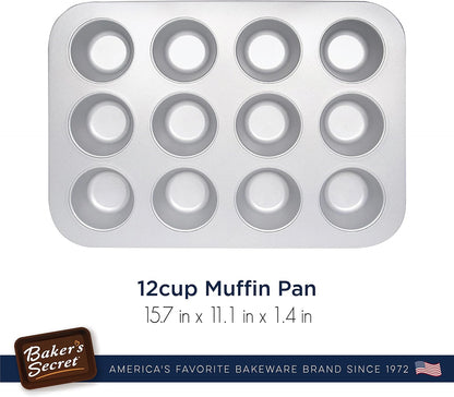 12Cup Muffin Pan Cupcake Nonstick Pan - Aluminized Steel Pan Muffins Cupcakes 2 Layers Non Stick Coating Easy Release Dishwasher Safe DIY Bakeware Baking Supplies - Superb Collection