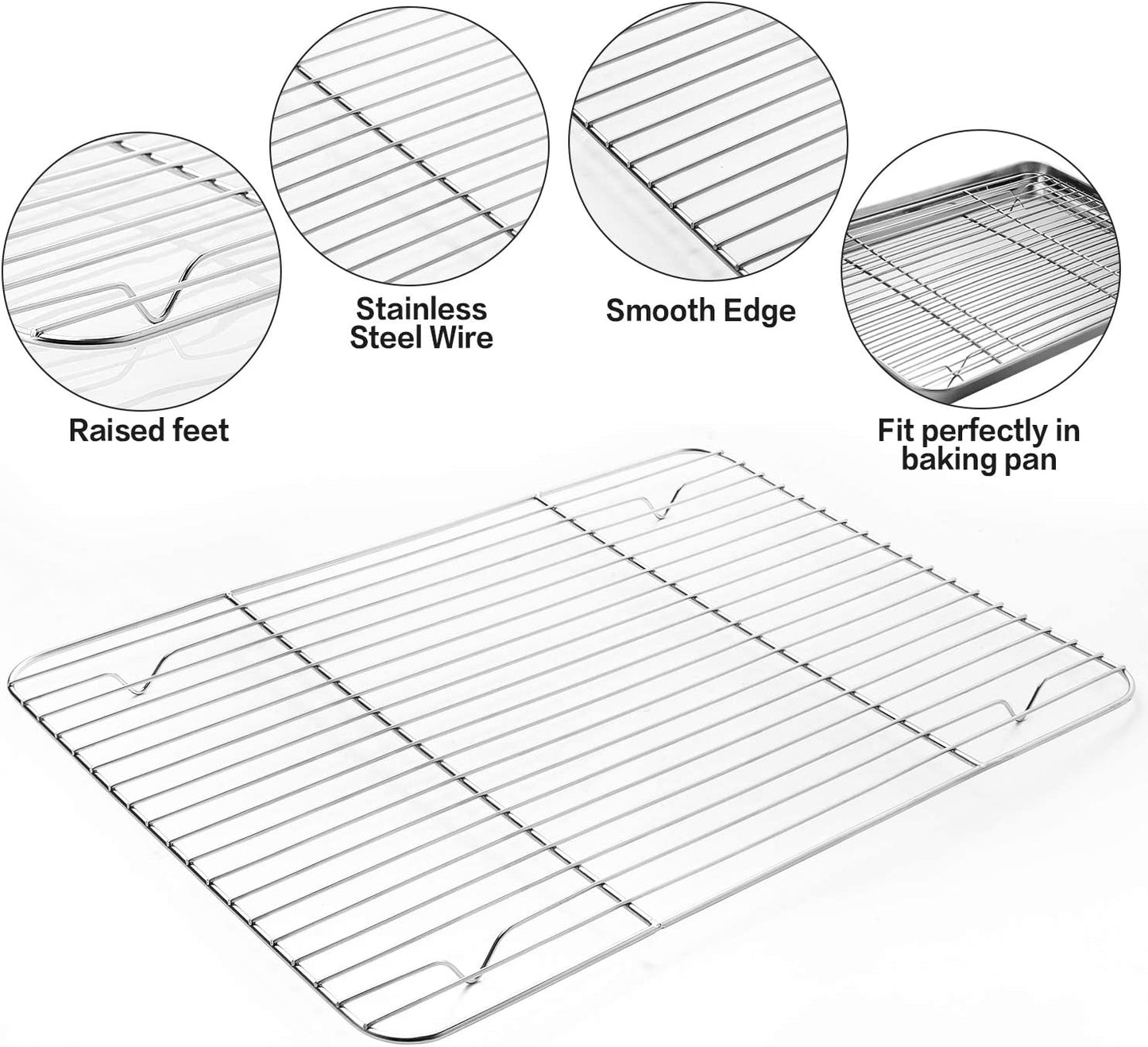 Stainless Steel Baking Sheet Tray Cooling Rack with Silicone Baking Mat Set, Cookie Pan with Cooling Rack, Set of 9 (3 Sheets + 3 Racks + 3 Mats), Easy Clean