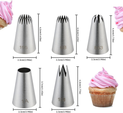 5PCS Large Piping Tips Set,  Stainless Steel Cake Decorating Tips, Frosting Icing Tips for Cupcakes, Cake, Cookie and Decorating (Dishwasher Safe)