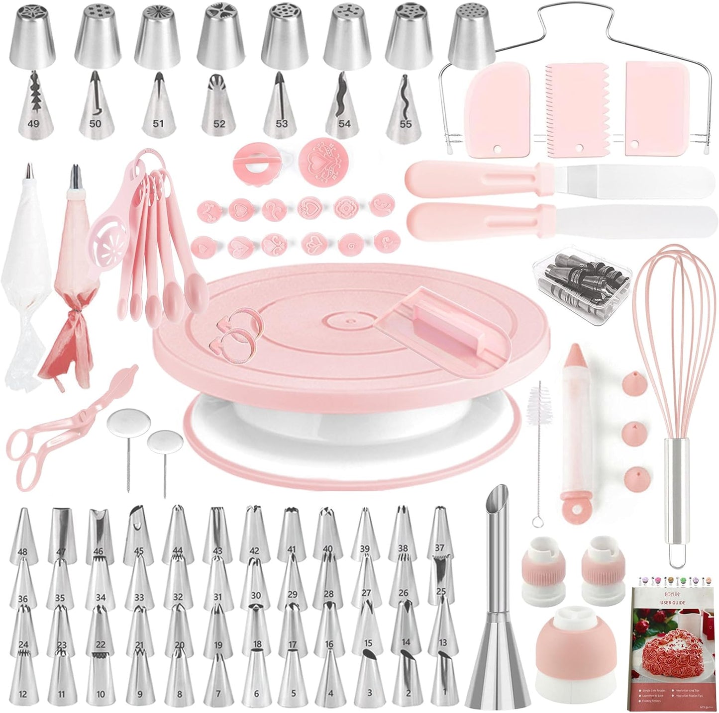 Cake Decorating Kit,137Pcs Cake Decorating Supplies with Cake Turntable for Decorating,Pastry Piping Bag,Russian Piping Tips Baking Tools, Cake Baking Supplies for Beginners(Green-Ne)