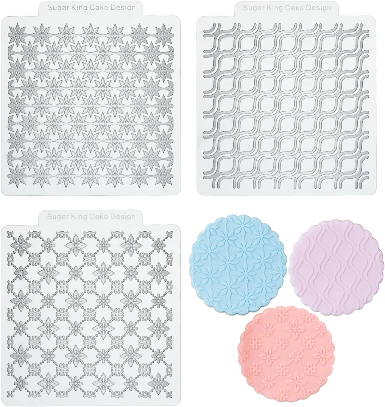 3 Pack Cookie Embosser Set, Fondant Impression Mats Acrylic Embosser for Fondant Stamps, Texture Sheets for Polymer Clay, Chocolate, Cupcake Topper, Fondant Molds-Style 3