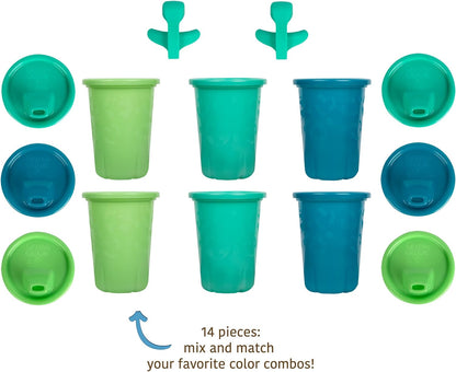 Greengrown Reusable Spill-Proof Sippy Cups - Toddler Cups with Straws - Blue/Green - 6 Count