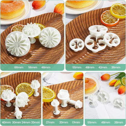 Cookie Mold Presses Mooncake Mold Fondant Stamps with Cookie Cutters Set of 33 Small Pastry Molds