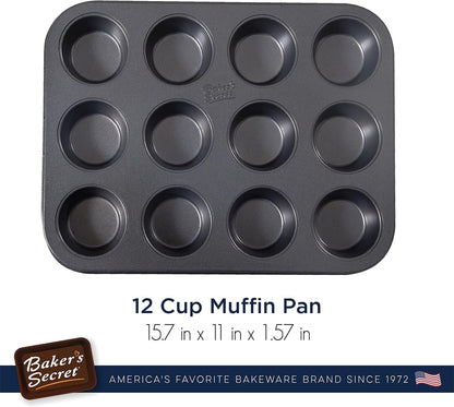 12Cup Muffin Pan Cupcake Nonstick Pan - Carbon Steel Pan Muffins Cupcakes 2 Layers Non Stick Coating Easy Release Dishwasher Safe DIY Bakeware Baking Supplies - Advanced Collection