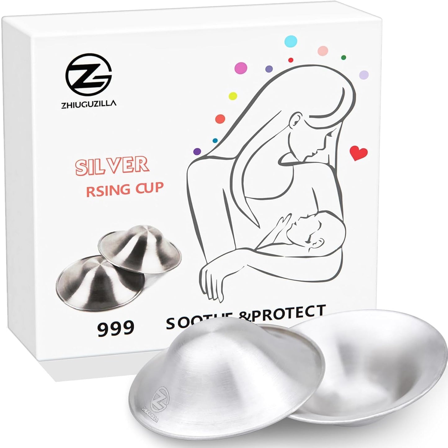 Silver Nursing Cups, 999 Silver Nipple Shields Fine Quality Silver Nipple Covers Breastfeeding, Nipple Guards Ergonomic Design, Silver Nursing Cups for Sore Nipples