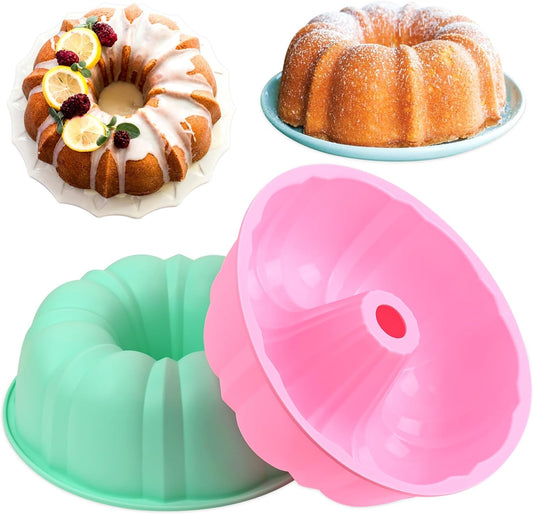 10 Inch Bundt Cake Pan (2 Pack) - 12 Cups Nonstick Fluted Tube Pan, Large Size Silicone Baking Molds for Cake, Brownie, Cornbread