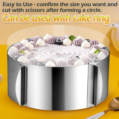 Cake Ring Extra High 15Cm Acetate Cake Collar Set - Adjustable 6 To12Inch Stainless Steel round Cake Mousse Molds Baking Ring with 6.3Inchx394Inch Clear Acetate Sheets Cake Roll for Pastry, Cake Decor