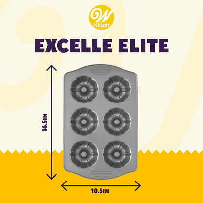 Excelle Elite Non-Stick 6-Cavity Mini Fluted Tube Baking Pan for Muffins and Cupcakes, Steel