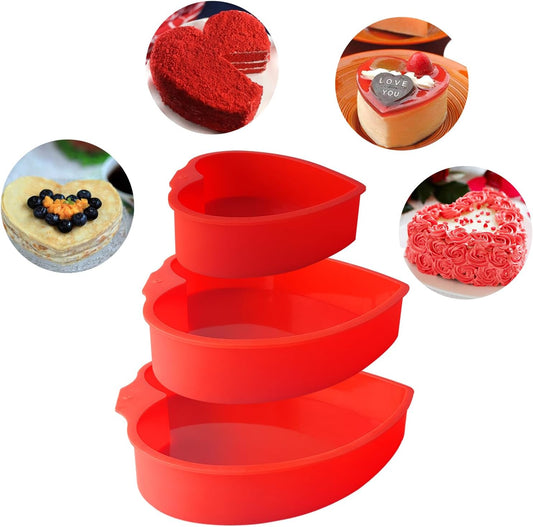 3 Pcs Cake Silicone Molds,Heart Shaped Cake Pans Silicone Mold for Baking Homemade Dining,Reusable Silicone Fondant Mold Rainbow Mousse Cake Molds Cake Pan Air Fryer Silicone Liners（8 In&6In&4In）