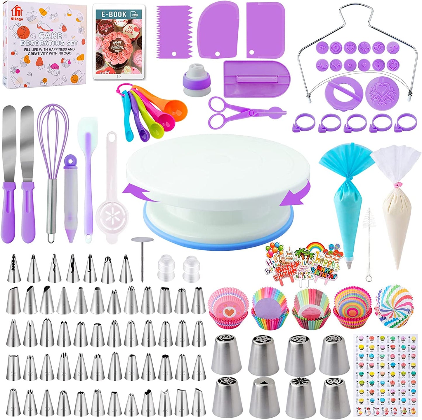 Cake Decorating Supplies Kit Tools 356Pcs,  Baking Accessories with Cake Turntable, Pastry Piping Bag, Piping Icing Tips for Beginners