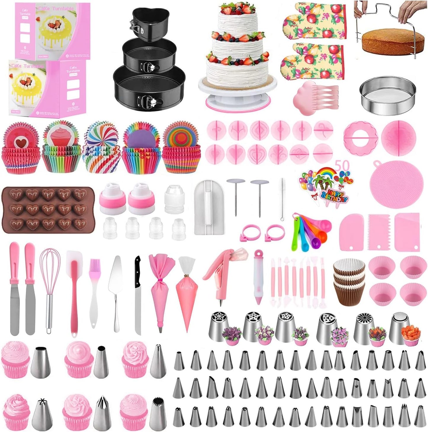 Cake Decorating Supplies 538Pcs Cake Decorating Set with Cake Turntable Baking Tools Set for Cakes Cake Turntable, Piping Icing Tips for Beginners or Professional