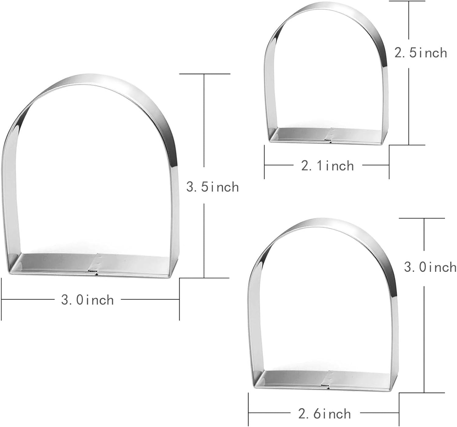 Arch Cookie Cutter Set-Size 3.5" 3.0" 2.5"-3 Piece-Diswasher Safe-Stainless Steel Biscui Cookie Cutters Fondant Molds