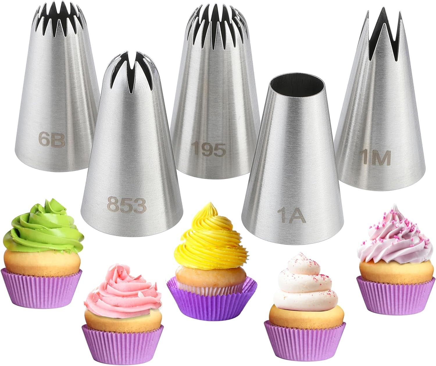 5PCS Large Piping Tips Set,  Stainless Steel Cake Decorating Tips, Frosting Icing Tips for Cupcakes, Cake, Cookie and Decorating (Dishwasher Safe)