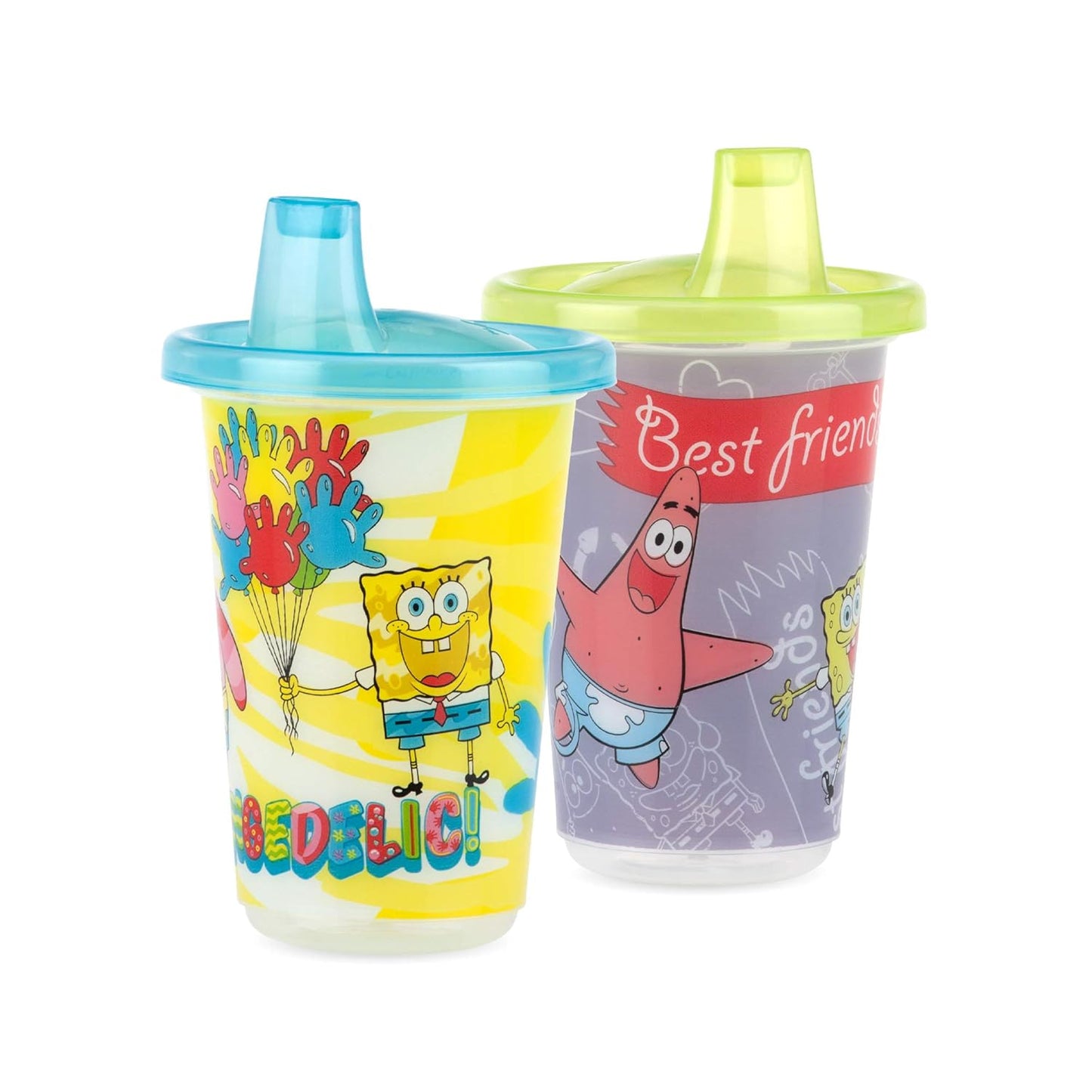 6 Pack Polypropylene Wash or Toss Reusable Cups & Lids with Spout, Nickelodeon Spongebob Squarepants, 10 Oz.