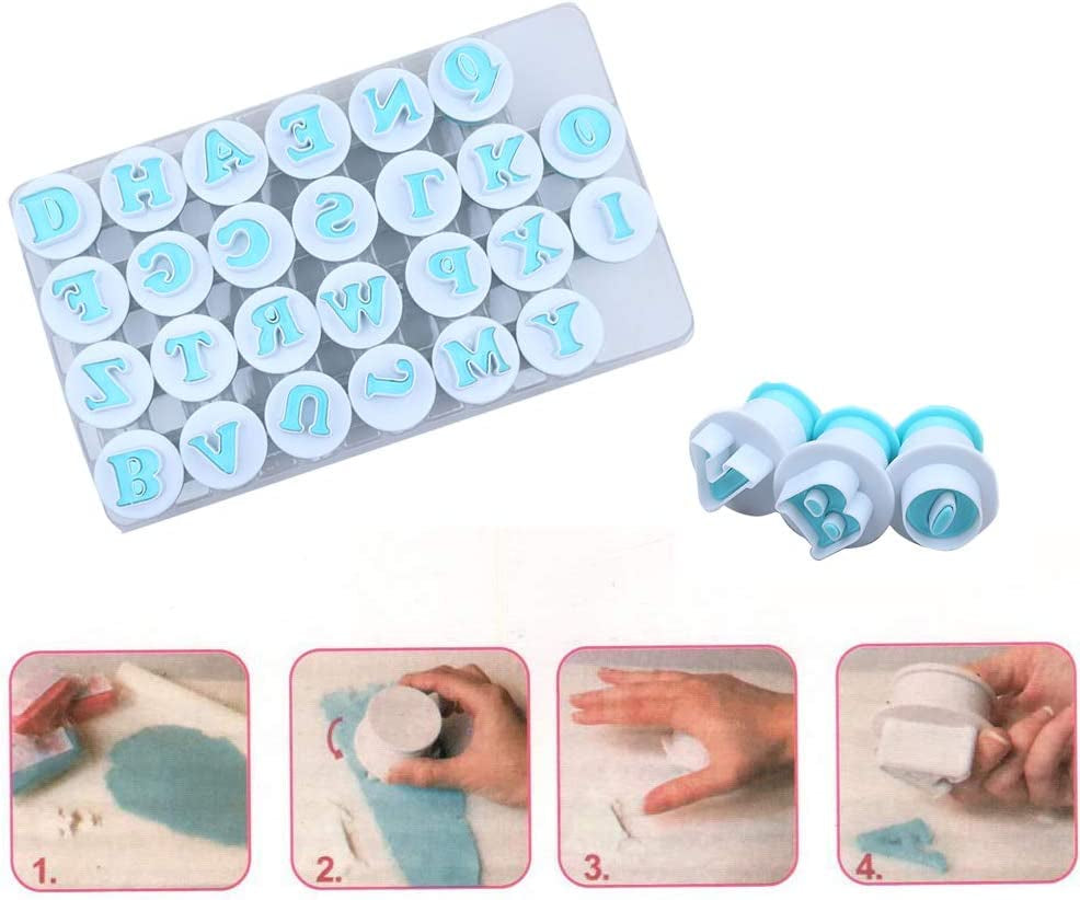 26Pcs/Set Cookie Stamp Impress Cookie Cutters Alphabet Letter and Number Fondant Cake Biscuit Mold Letter Shape DIY Cookie Biscuit Alphabet Letters Cake Tool Embosser Cutter (Upper Case Letter Shape)