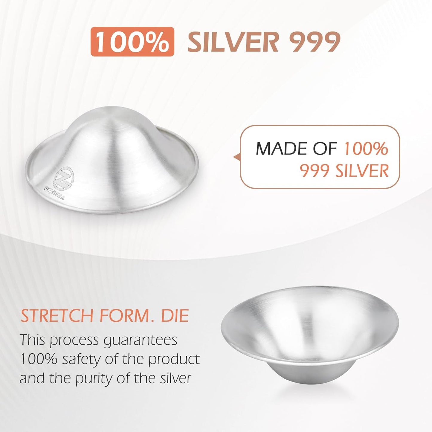 Silver Nursing Cups, 999 Silver Nipple Shields Fine Quality Silver Nipple Covers Breastfeeding, Nipple Guards Ergonomic Design, Silver Nursing Cups for Sore Nipples