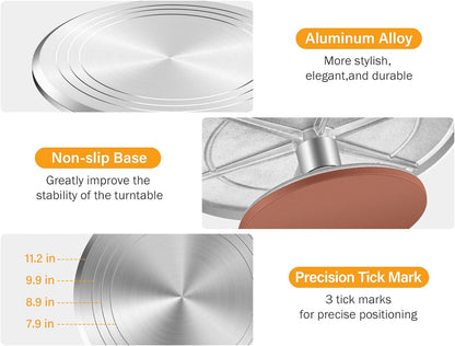 Aluminium Cake Turntable, 12 Inch Rotating Cake Stand, 35 Pcs Cake Decorating Kit Supplies with 24 Numbered Icing Piping Tips, 2 Frosting Spatula, Pastry Bags and Other Baking Tools