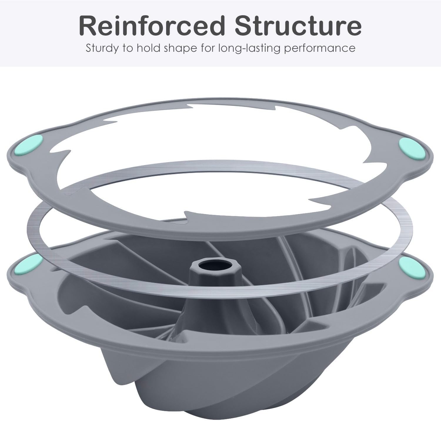 Silicone Bunte Cake Pan, Non-Stick 10-Inch Food Grade Silicone Cake Mold, Silicone Baking Pan with Metal Reinforced Frame More Strength