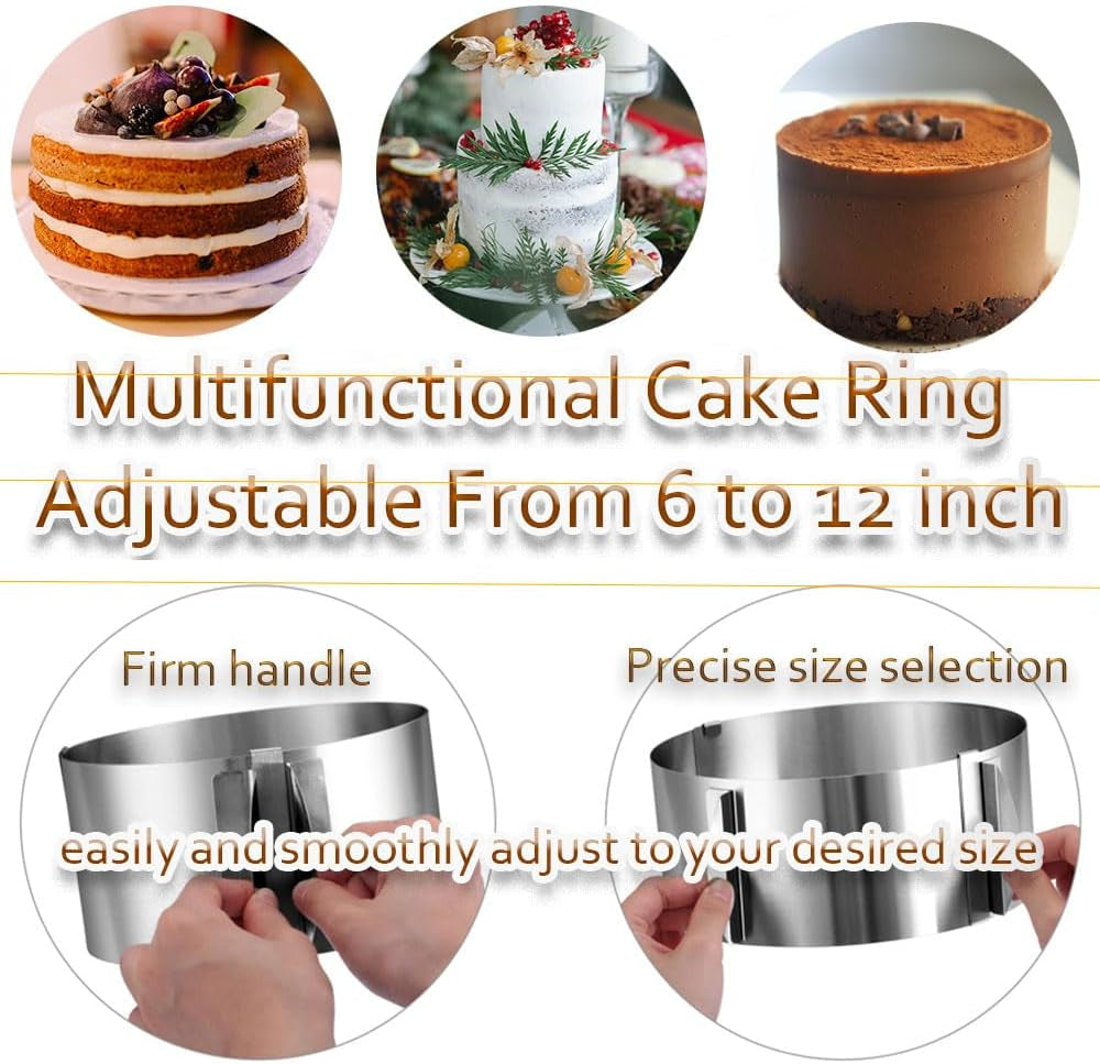 Cake Ring Extra High 15Cm Acetate Cake Collar Set - Adjustable 6 To12Inch Stainless Steel round Cake Mousse Molds Baking Ring with 6.3Inchx394Inch Clear Acetate Sheets Cake Roll for Pastry, Cake Decor