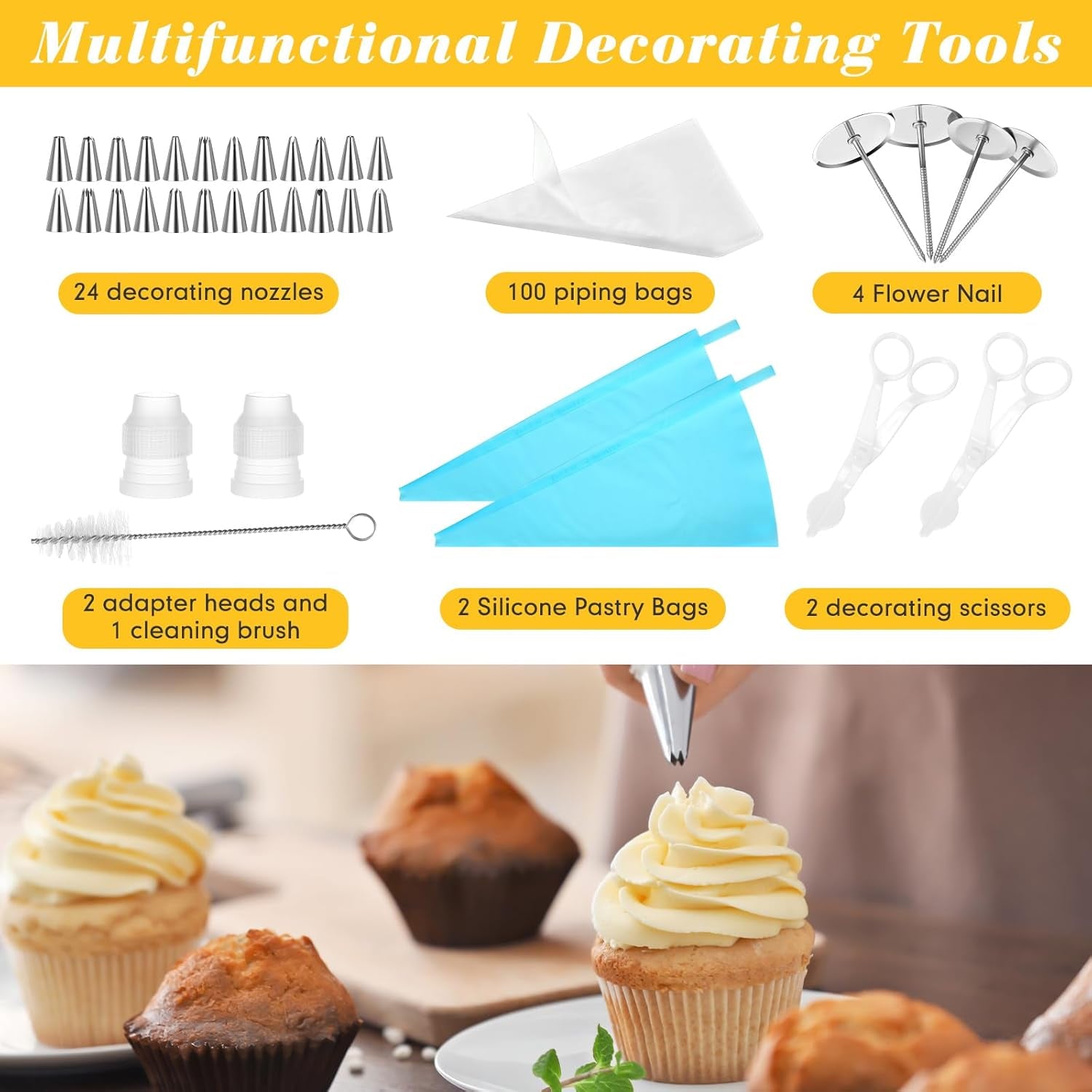 326 Pcs Cake Decorating Tools Kit with 3 Non Stick Cheesecake Pan, 3 Cake Decorating Gun with 24 Heads, 6 Scrapers, 2 Knife, Cake Flower Lifters Set, 100 Piping Bags 150 Paper Liners