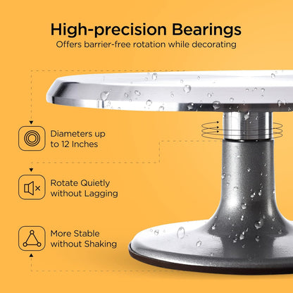 Cake Stand Revolving Cake Turntable -  Heavy Duty Aluminium 12 Inch Cake Decorating Supplies with 1 Icing Spatula and 2 Comb Icing Smoother, Cake Decorating Kit, Rotating Display Stand