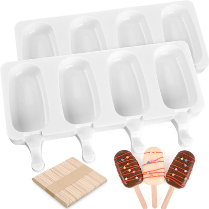 Popsicle Silicone Molds Set, 2 PCS Ice Cream Molds with 50 Wooden Sticks for Cake Pop, Ice Pop, Cakesicles, (Standard Size/White) …