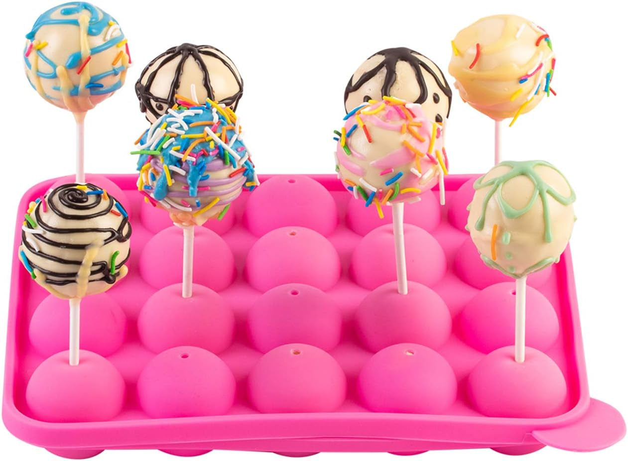 Cake Pop Maker Kit with 2 Silicone Mold Sets with 3 Tier Cake Stand, Chocolate Candy Melts Pot, Silicone Cupcake Molds, Paper Lollipop Sticks, Decorating Pen with 4 Piping Tips, Bag and Twist Ties