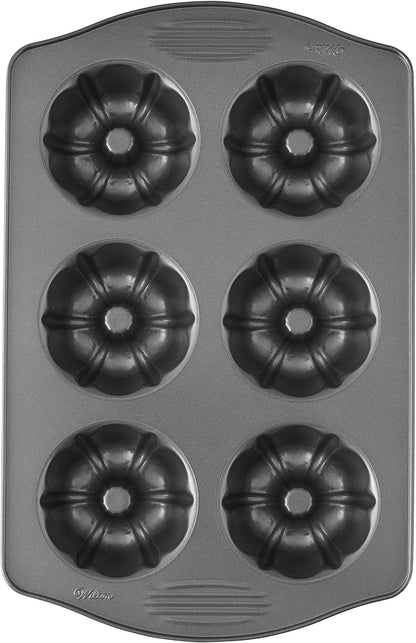 Excelle Elite Non-Stick 6-Cavity Mini Fluted Tube Baking Pan for Muffins and Cupcakes, Steel