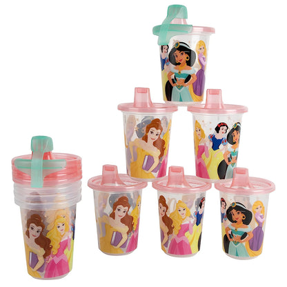 Take & Toss Disney Princess Sippy Cups - Reusable Toddlers Cups with Lids - Kids Party Pack with 2 Travel Caps - 10 Oz - 10 Count