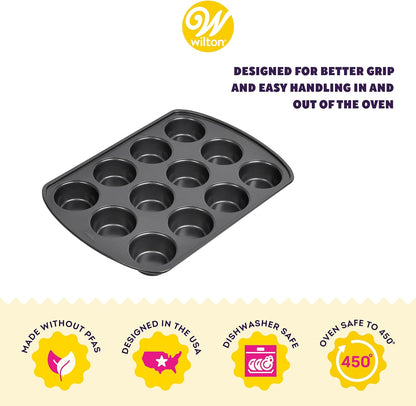 Perfect Results Premium Non-Stick Cupcake Pan, 12-Cup Muffin Tin, Steel Baking Supplies