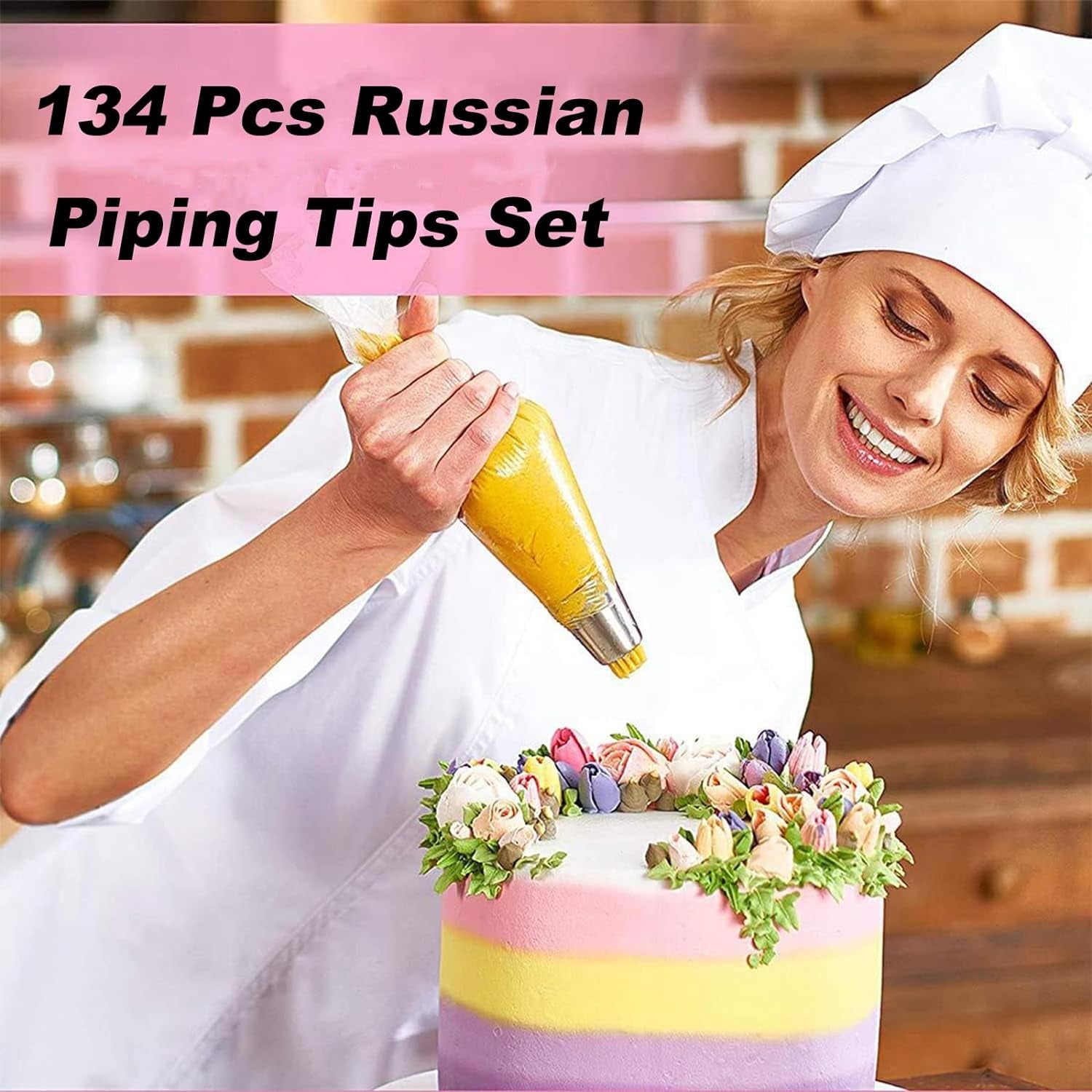 Russian Piping Tips, 134 Pcs Piping Bags and Tips Set, Frosting Piping Kit with 30 Large Piping Tips, 100 Icing Bags and Tips Set, Cake Decorating Kit