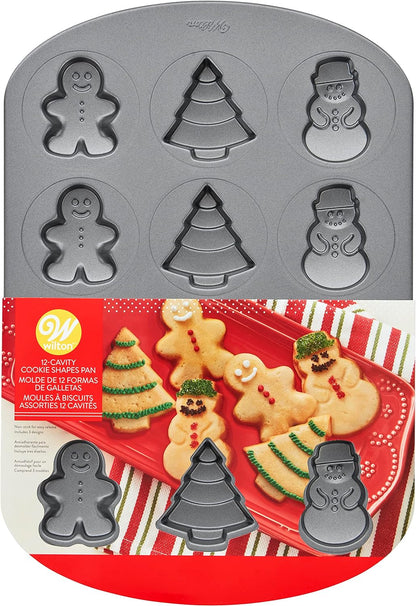 Non-Stick Christmas Cookie Shapes Pan, 12-Cavity (Gingerbread Man, Tree, Snowman)