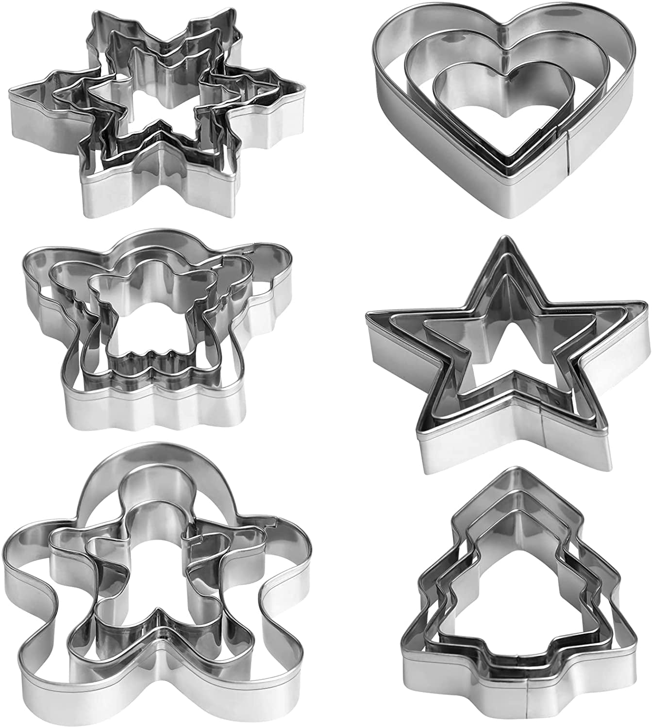 Christmas Cookie Cutter Set - Gingerbread Man, Snowflake, Christmas Tree, Heart, Star, Angel - 18 Piece Christmas Cookie Cutters, Cookie Cutters Christmas Shapes for Holiday Winter Baking