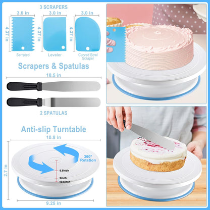 112Pcs Cake Decorating Supplies Kit, Included Cake Turntable, Cake Leveler, 54 Numbered Icing Piping Tips, 2 Spatulas, 3 Scraper, 30+2 Piping Bags, Mother'S Day Gift Ideas