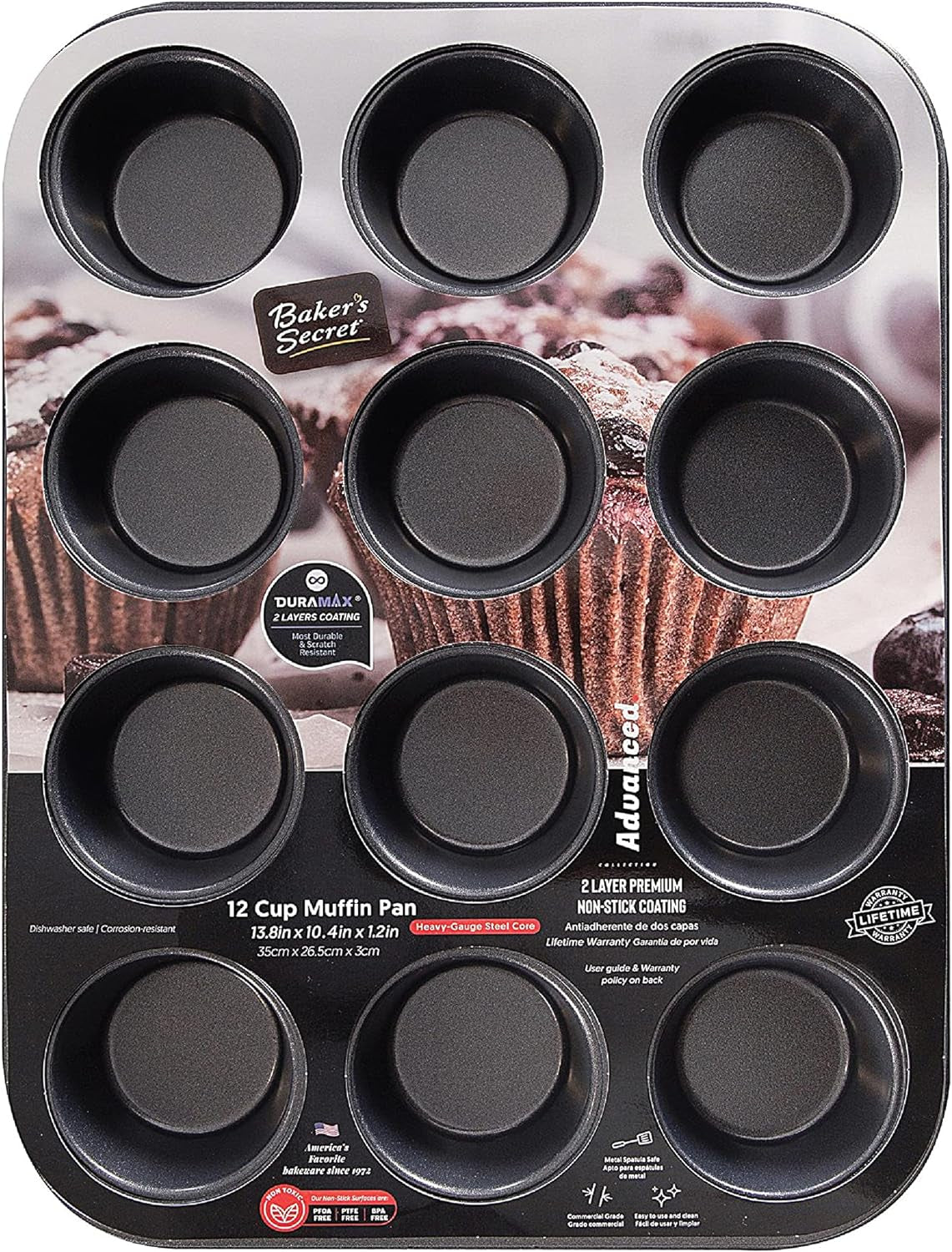 12Cup Muffin Pan Cupcake Nonstick Pan - Carbon Steel Pan Muffins Cupcakes 2 Layers Non Stick Coating Easy Release Dishwasher Safe DIY Bakeware Baking Supplies - Advanced Collection