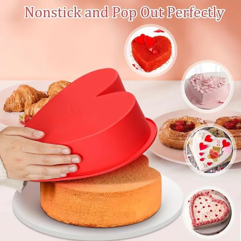 3 Pcs Cake Silicone Molds,Heart Shaped Cake Pans Silicone Mold for Baking Homemade Dining,Reusable Silicone Fondant Mold Rainbow Mousse Cake Molds Cake Pan Air Fryer Silicone Liners（8 In&6In&4In）