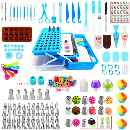 387 Pcs Cake Decorating Kit Piping Bags and Tips Set,With 64 Icing Tips,102 Pastry Bags,5 Couplers,Cake Spatulas,More Cupcake Cookie Decoration Tools,Toolbox, (Blue)