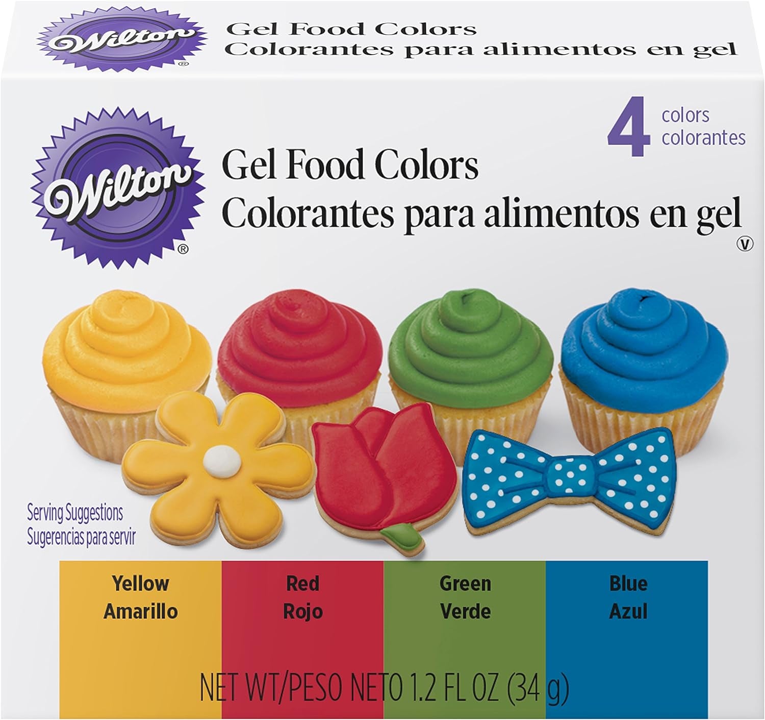 Primary Icing Colors, 4-Piece - Gel Icing Colors, Yellow, Red, Green and Blue