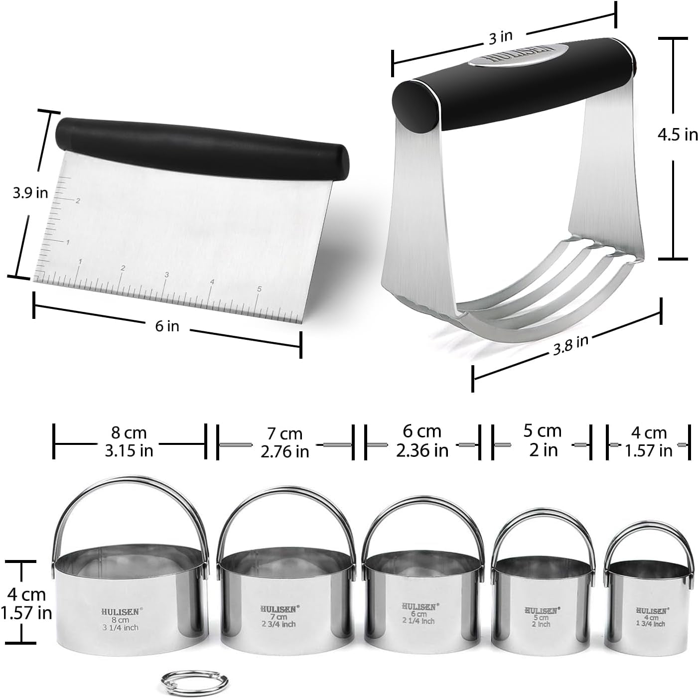 Stainless Steel Biscuit Cutter Set, Pastry Scraper and Dough Blender, Sturdy & Long-Lasting with Ergonomic Rubber Grip, Professional Baking Dough Tools, Gift Package (3 Pcs/Set)