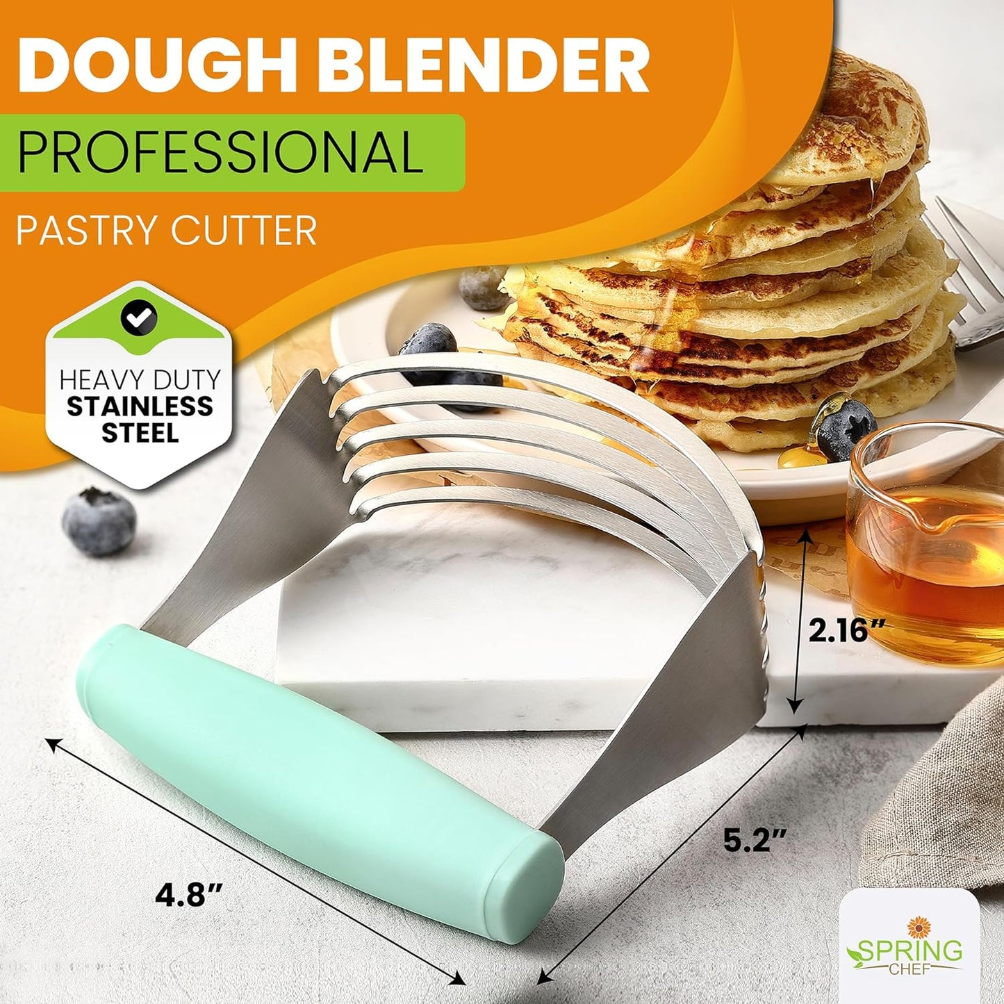 XL Dough Blender for Baking, Heavy Duty Manual Dough Mixer, Stainless Steel Pastry Cutter with Sharp Blades, Pastry Blender for Easy Mixing, Dishwasher Safe - Mint