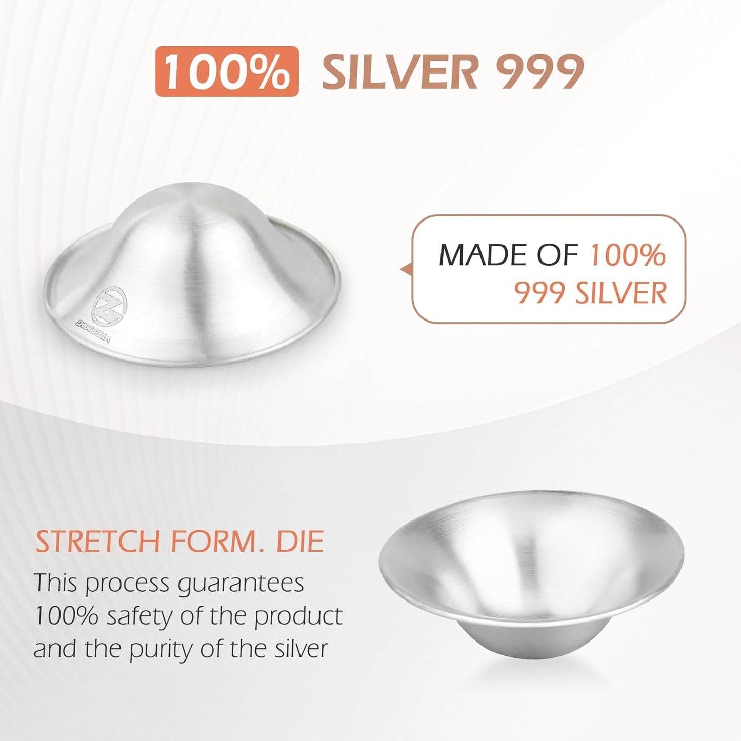 Silver Nursing Cups, 999 Silver Nipple Shields Fine Quality Silver Nipple Covers Breastfeeding, Nipple Guards Ergonomic Design, Silver Nursing Cups for Sore Nipples