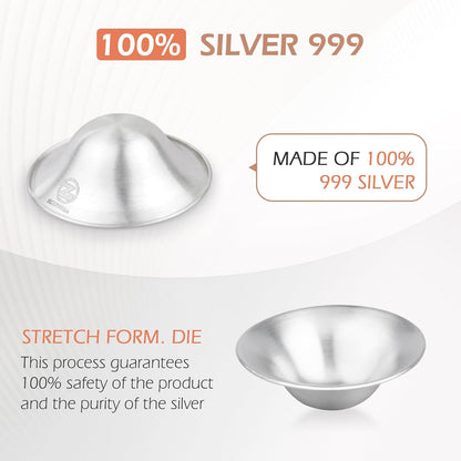 Silver Nursing Cups, 999 Silver Nipple Shields Fine Quality Silver Nipple Covers Breastfeeding, Nipple Guards Ergonomic Design, Silver Nursing Cups for Sore Nipples