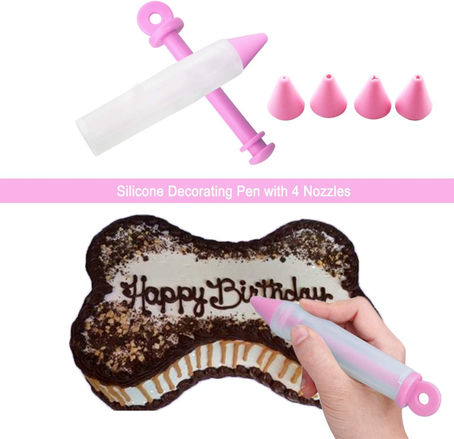 Dog Birthday Cake Mold Silicone Bone Shape Cake Pan with Decorating Pen (Pink)