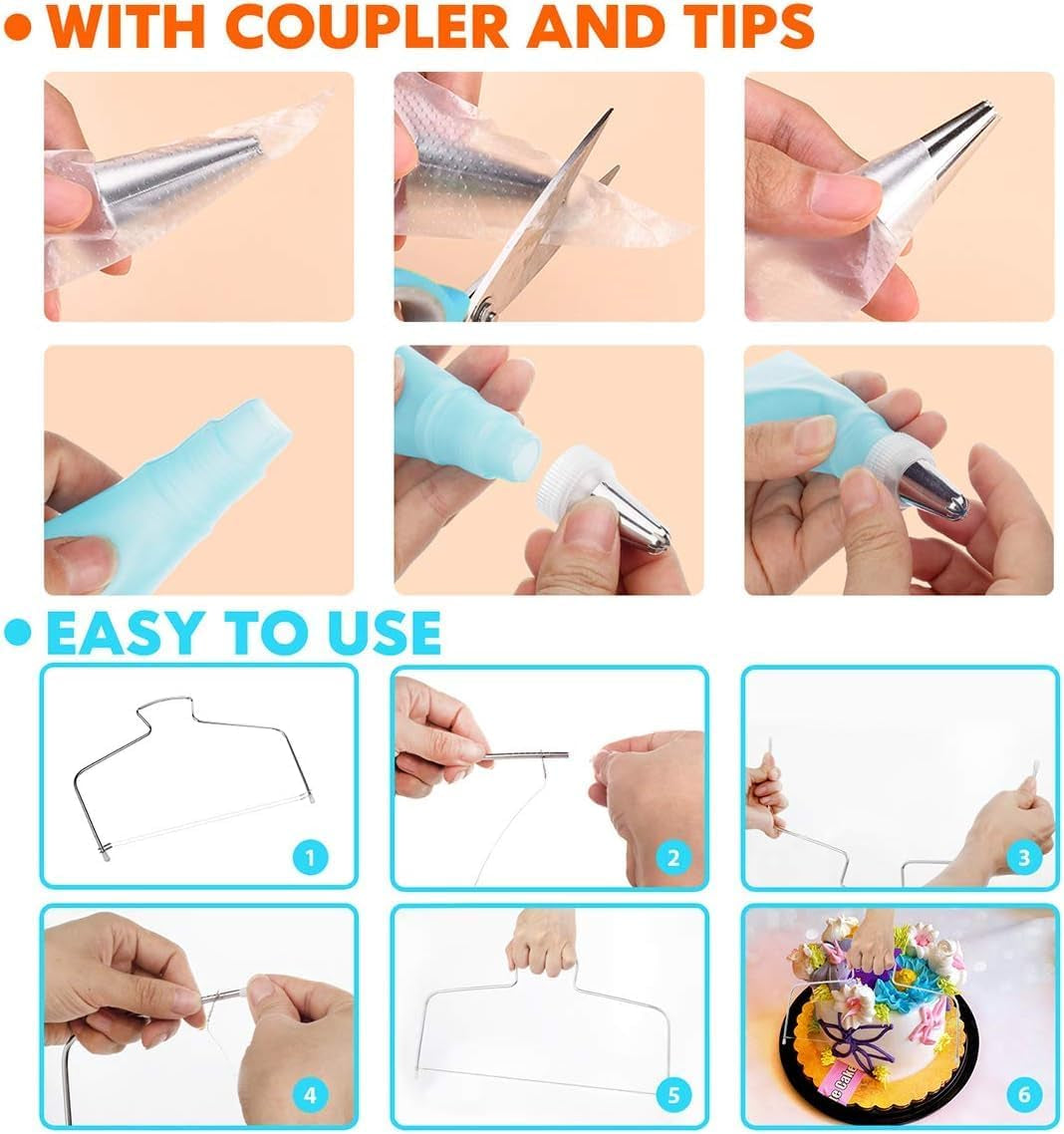 207 Pcs Cake Decorating Supplies Kit for Beginners Cake Turntable-100+ Piping Bags-Russian Piping Tips-Icing Spatula Cake Decorating Tools