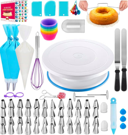 Cake Decorating Supplies Kit - Cake Turntable Set with 48 Icing Piping Tips, 20 Disposable Pastry Bags,Baking Tools for Beginners, Cupcake Decorating Kit