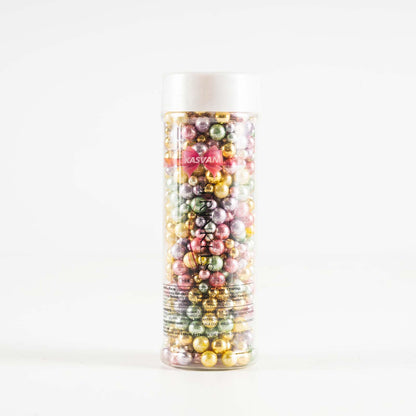 Kasvan Gold Pearl Sugar sprinkles - Edible Candy Pearls 130g/4.58 Oz, Mix Size Cake Candy, Decorate Cakes, Cookies, Ice Cream (Bright Gold)