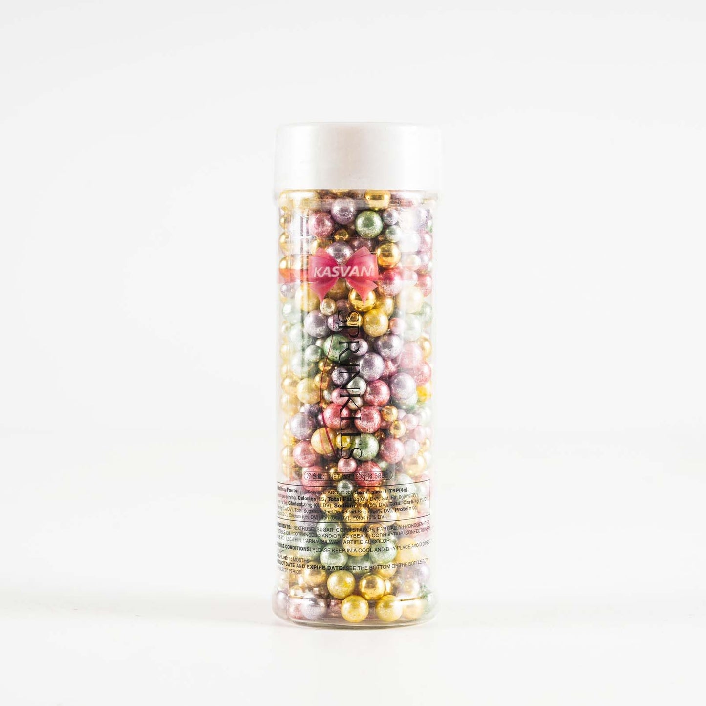 Kasvan White Pearl Sugar Sprinkles - Edible Candy Pearls 130g/4.58 Oz, Mix Size, Baking Cake Decorations, Ice Cream Toppings and Cookie Decorating, Wedding Party Chirstmas Supplies