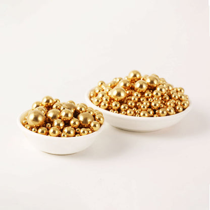 Kasvan Gold Pearl Sugar sprinkles - Edible Candy Pearls 130g/4.58 Oz, Mix Size Cake Candy, Decorate Cakes, Cookies, Ice Cream (Bright Gold)