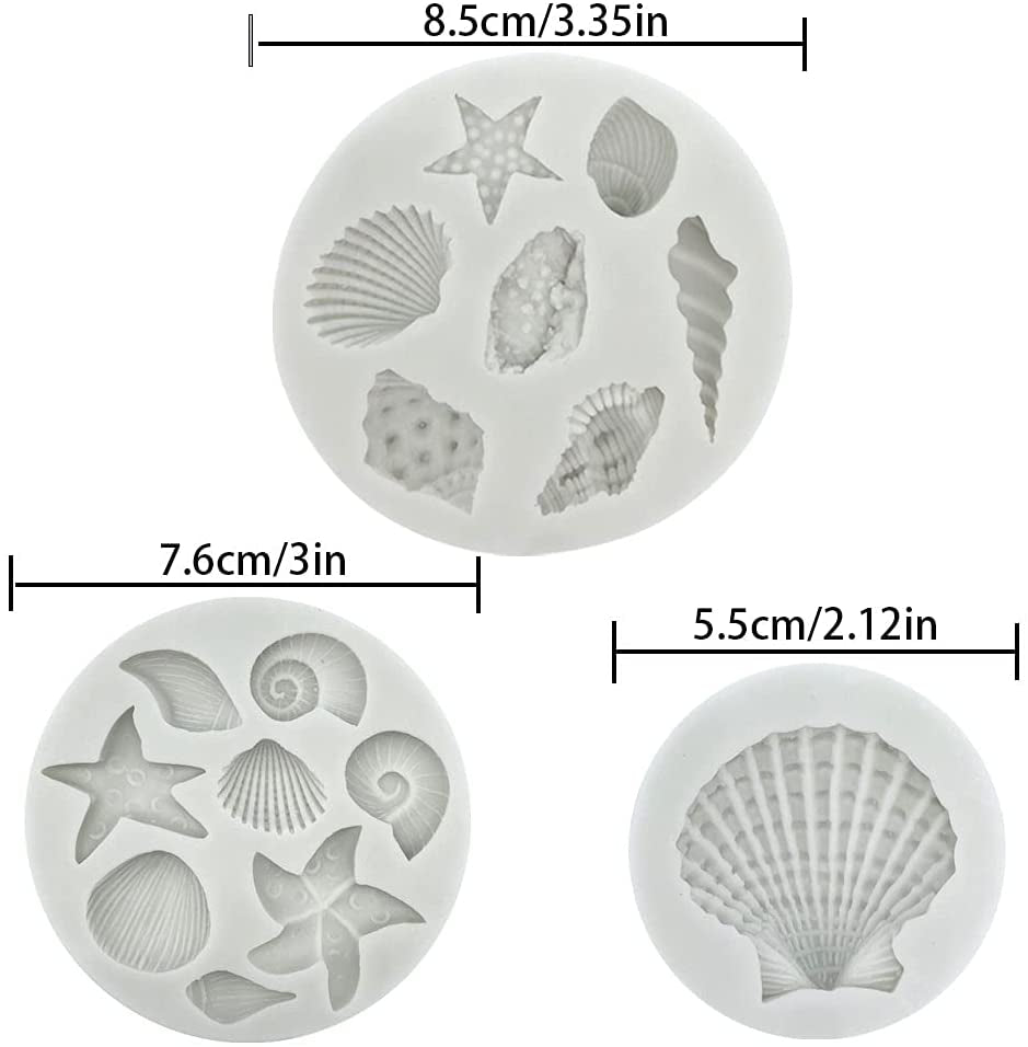 3 PCS Marine Theme Cake Fondant Silicone Mold Seashell Conch Starfish Coral Baking Molds for DIY Cake Decoration Chocolate Candy Polymer Clay Crafting Projects