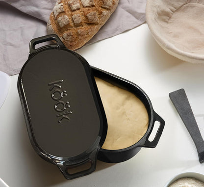 Dutch Oven, Oven for Sourdough Bread Baking, with Lid, Dual Handles, Enameled Cast Iron, Includes Lid Lever, Great for Baking Bread, Cooking and Roasting, Dishwasher Safe, 3.4 Qt, Black